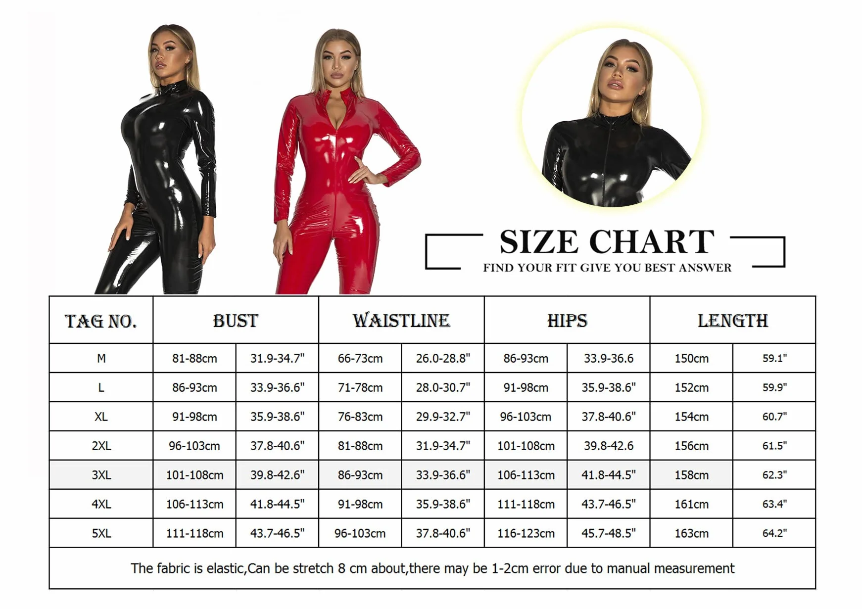 AIEOE Tute da donna Clubwear Cerniera Lucida Catsuit Costume Pigiameria Halloween Natale