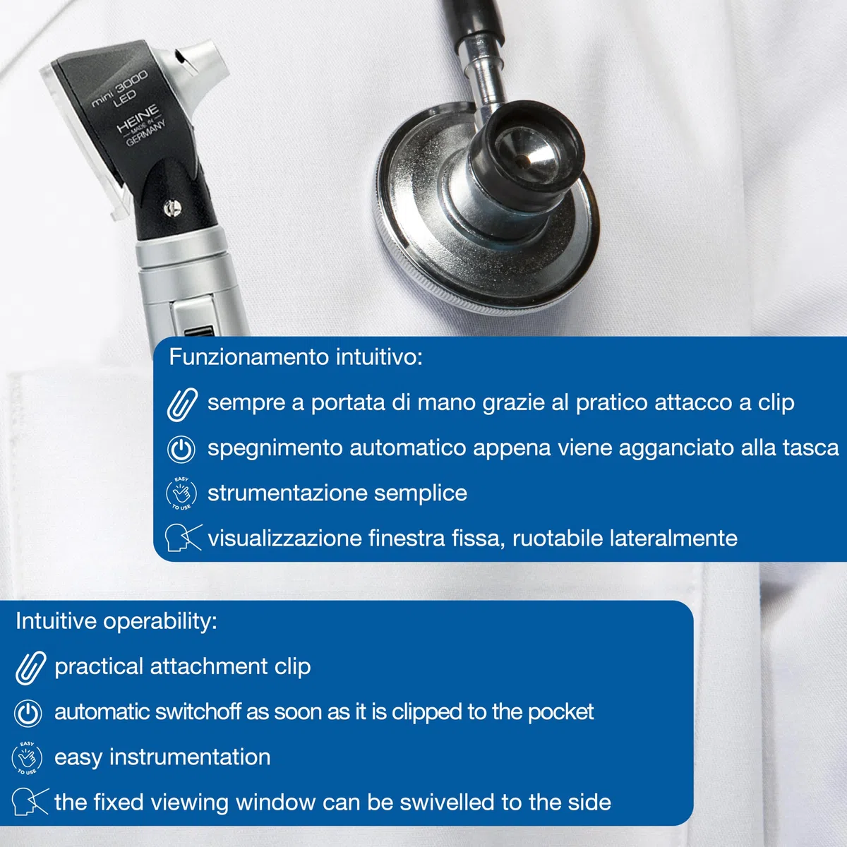 HEINE - Mini otoscopio 3000 LED 2,5 V DIRECT con speculum riutilizzabili, set con astuccio e speculum riutilizzabili, nero