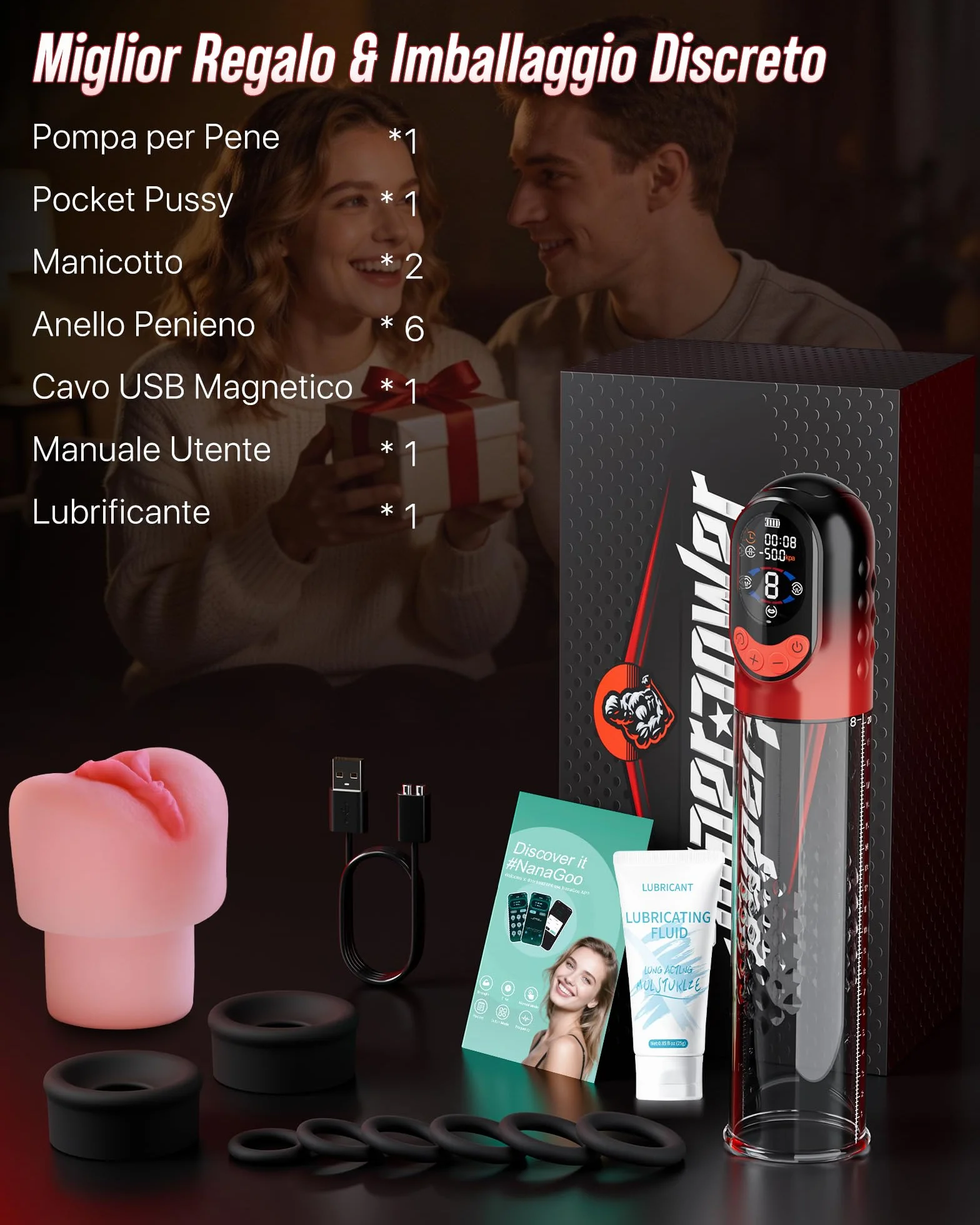 Pompa Pene 4 IN 1 Sex Toys Masturbatore Uomo, APP Manuale & Automatica Vacuum Device Elettrica con 4 Modalità di Allenamento 8 Aspirazione