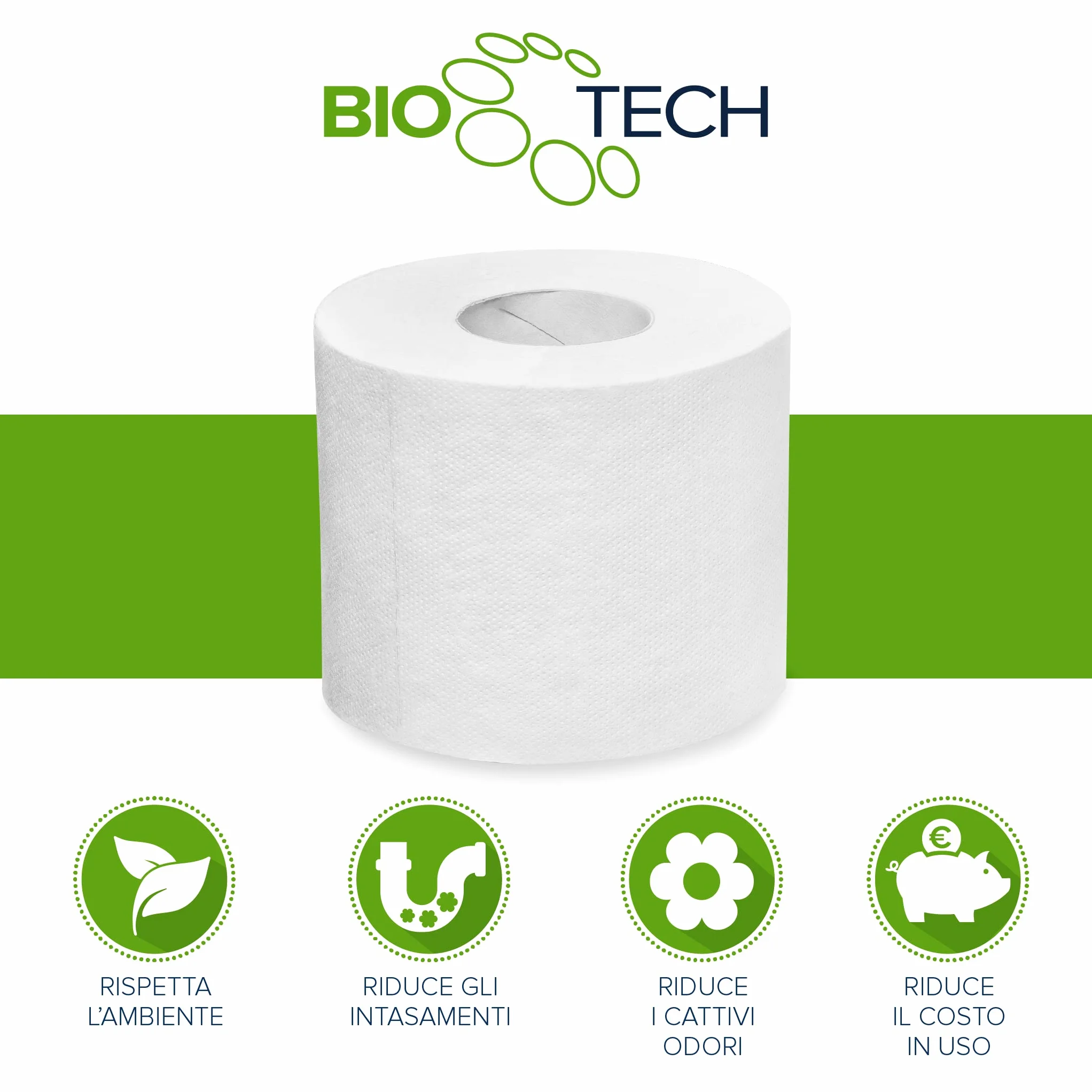 Papernet Bio Tech Carta Igienica 96 Rotoli 2 Veli Pura Cellulosa 19,8m 17.280 Strappi 9,5x11cm