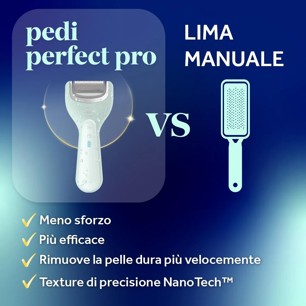 Dr. Scholl's Pedi Perfect Pro Lima Elettrica Pedicure Professionale, Rimuovi Calli e Duroni, Ricaricabile Impermeabile, 3 Rulli
