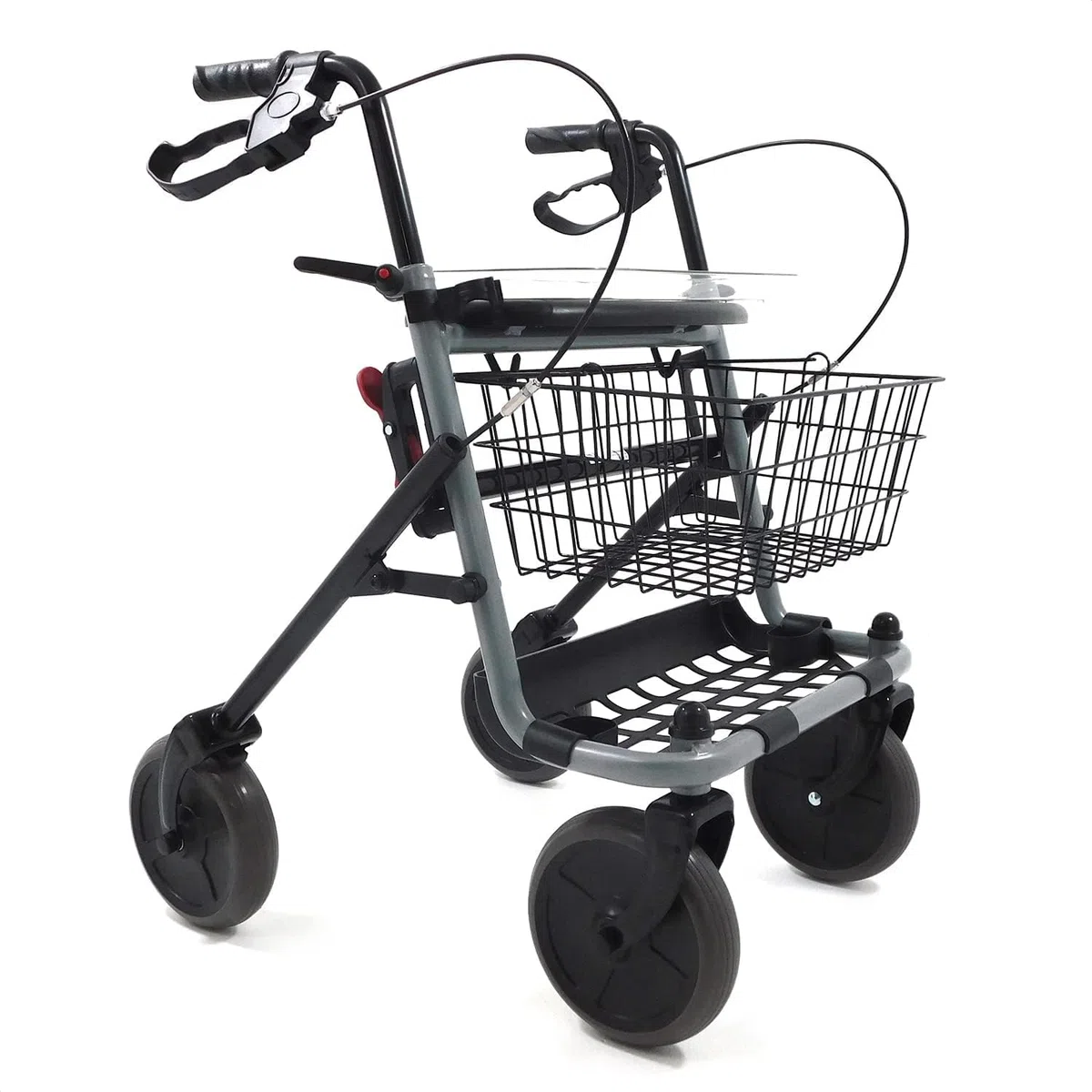 Deambulatore Girello per Anziani e Disabili Pieghevole e Regolabile con 4 Ruote, Rollator con Freni di Stazionamento, Seduta e Cestino per esterni e interni, Alluminio
