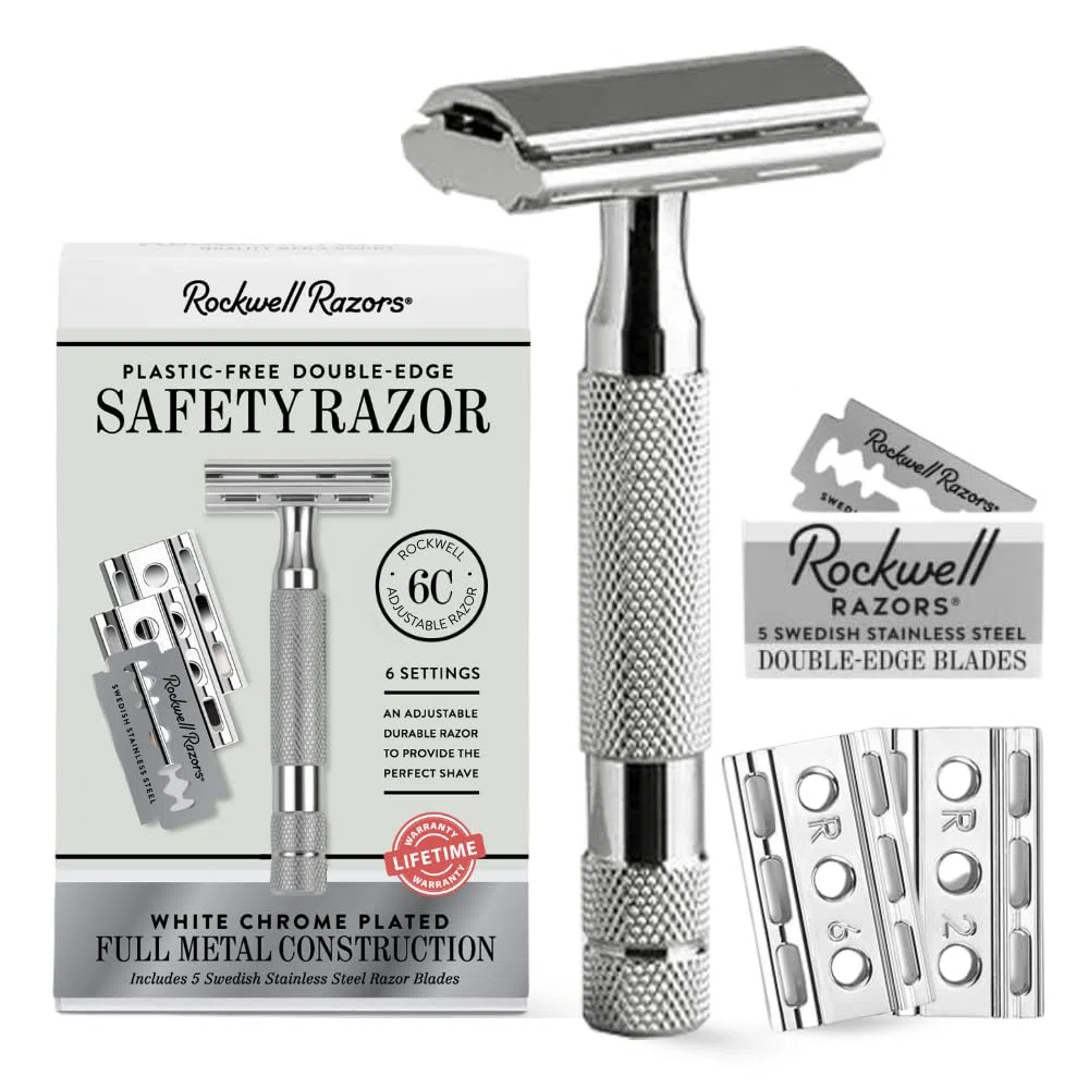 Rockwell Razors - Rasoio di sicurezza regolabile a doppio bordo 6C Bianco/Cromato White Chrome