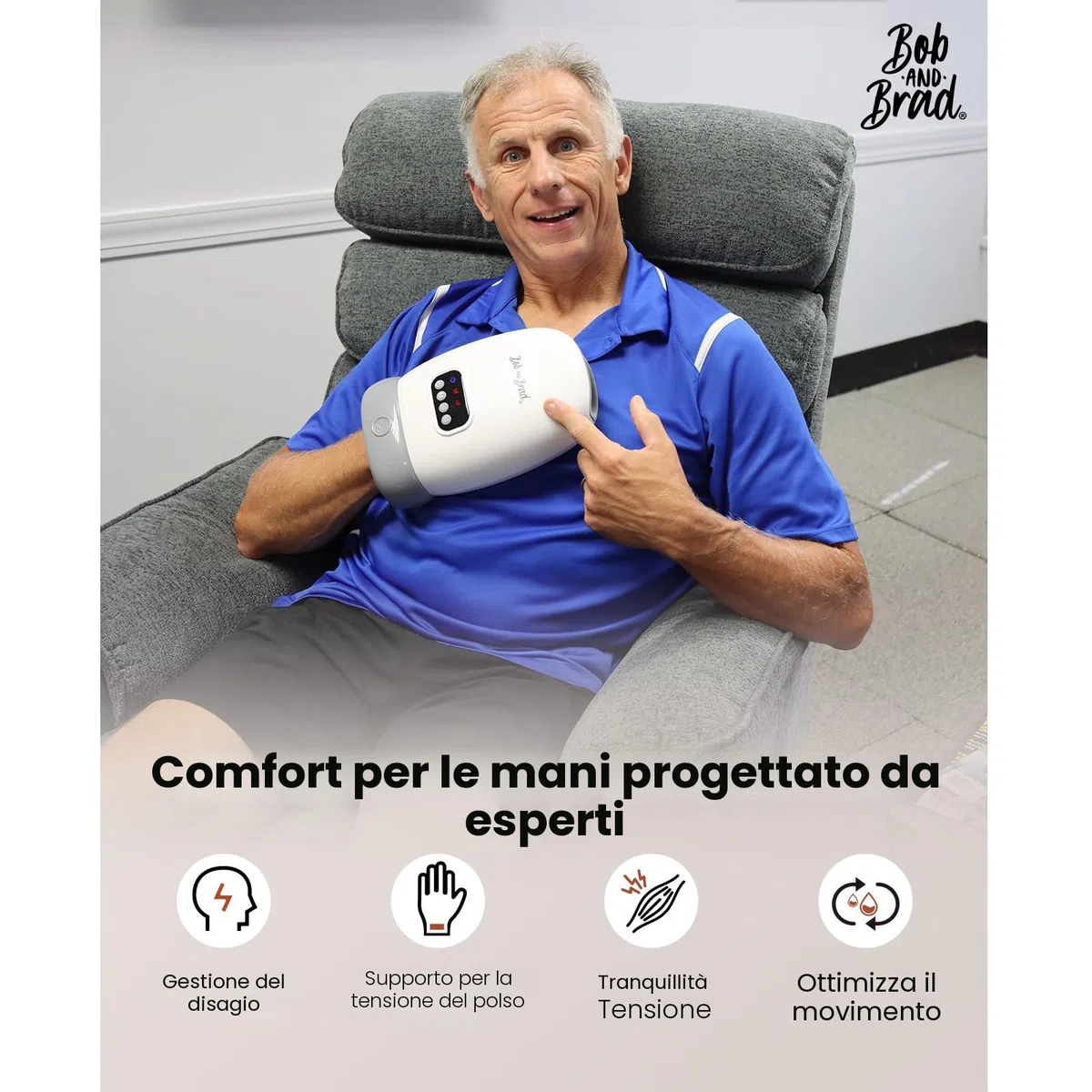 BOB AND BRAD H60 Massaggiatore Mani con Calore e Compressione, Massaggiatore Wireless per Artriti e Sindrome del Tunnel Carpale, Allevia Dolori a Polsi e Dita, per Donne Uomini Mamme