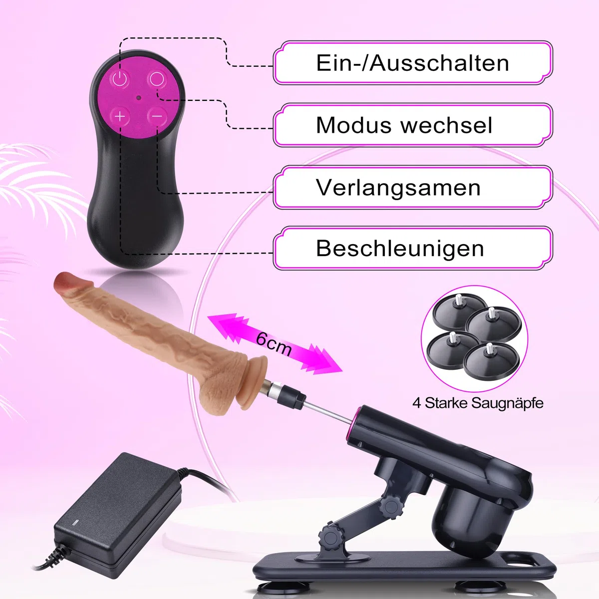 Macchina del sesso con grande dildo, macchina per scopare con 6 accessori, macchina per dildo con telecomando wireless, giocattolo sessuale
