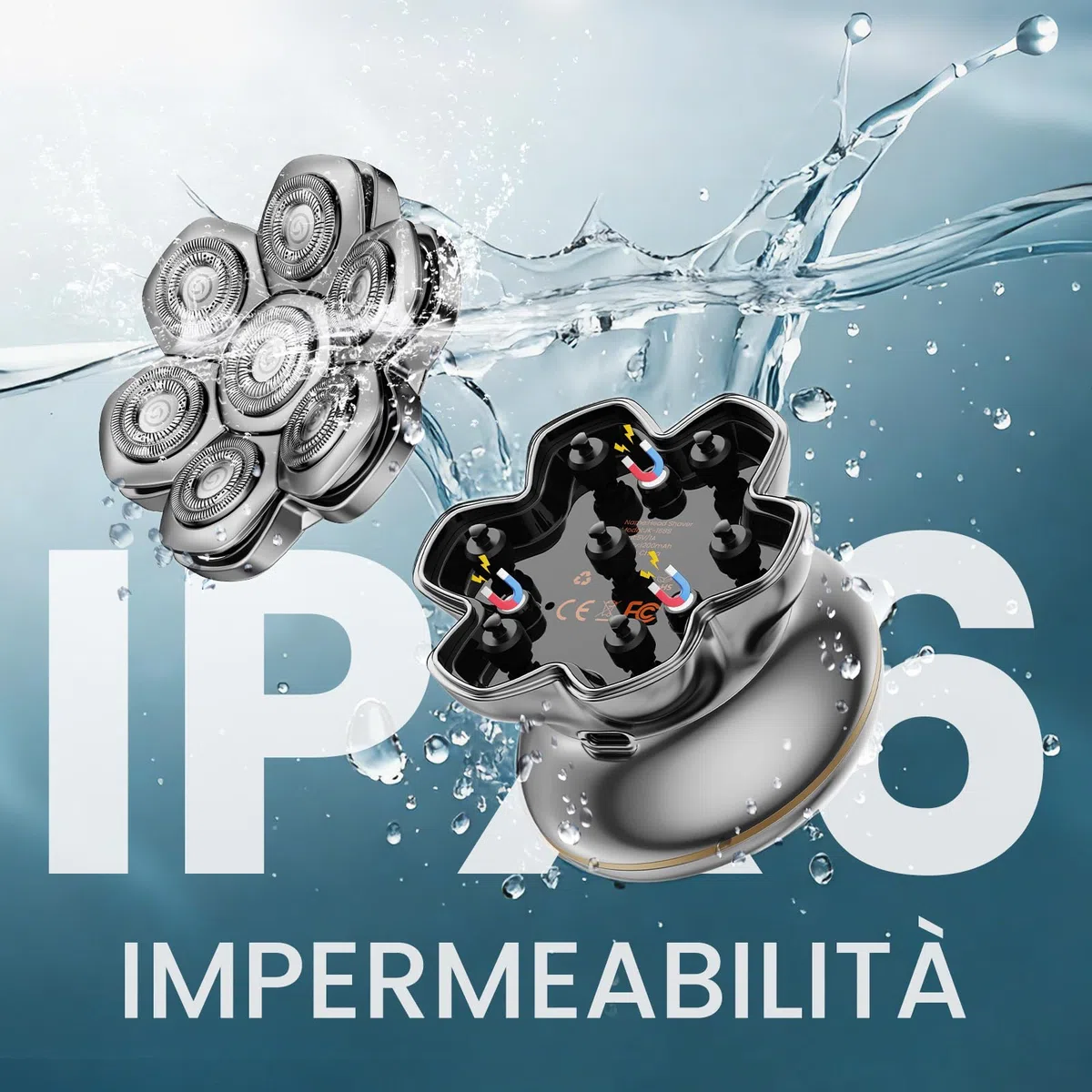 MAXGROOM PRO 7D Rasoio Testa Calva 2 Velocità, Rasoio Elettrico Capelli Uomo Rasa Capelli Uomo a Zero Assoluto, Shaver Capelli, Regalo per Papà e Marito (Argento)