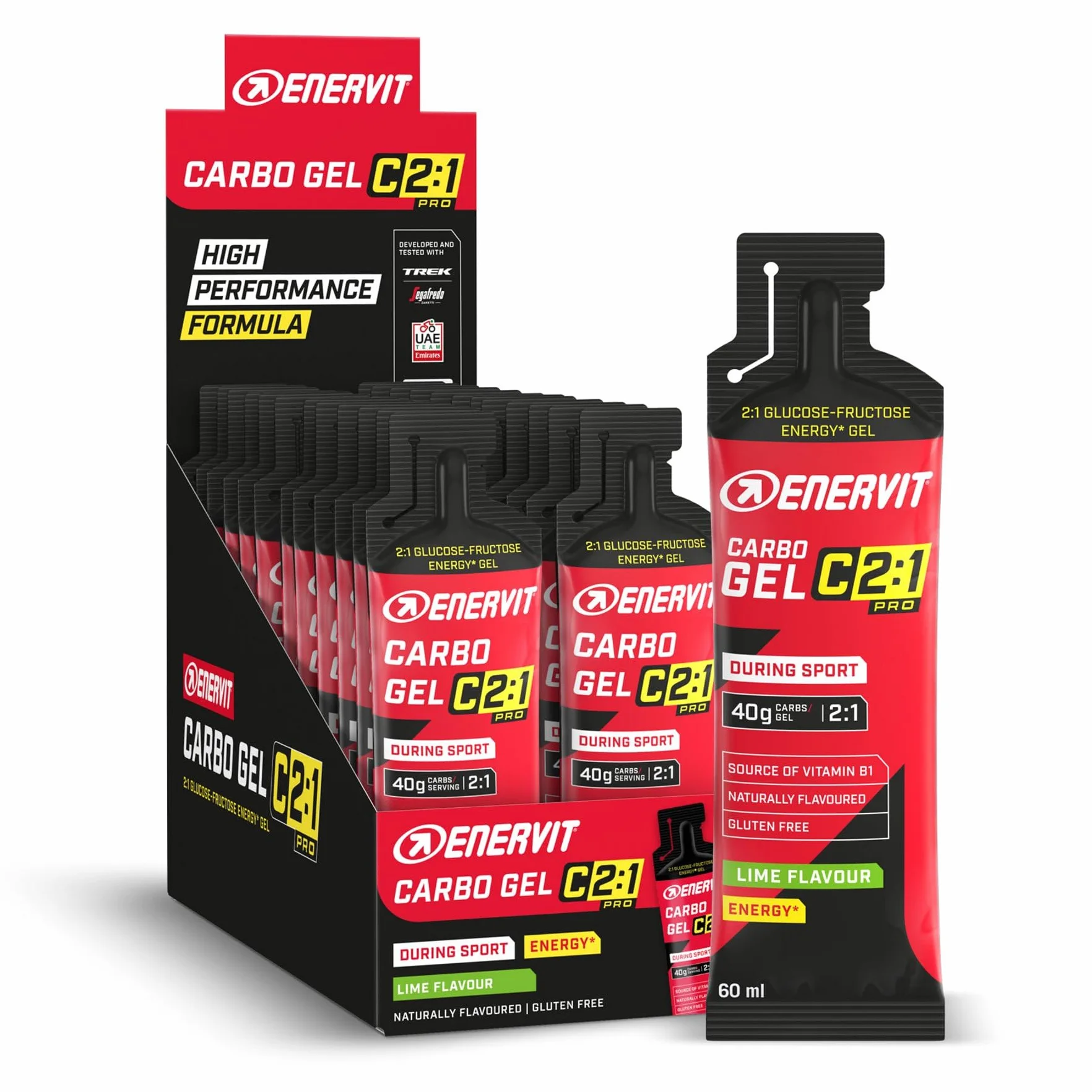 Enervit Carbo Gel C2:1PRO Lime Gel Energetico 40g Carboidrati 24x60ml Senza Glutine