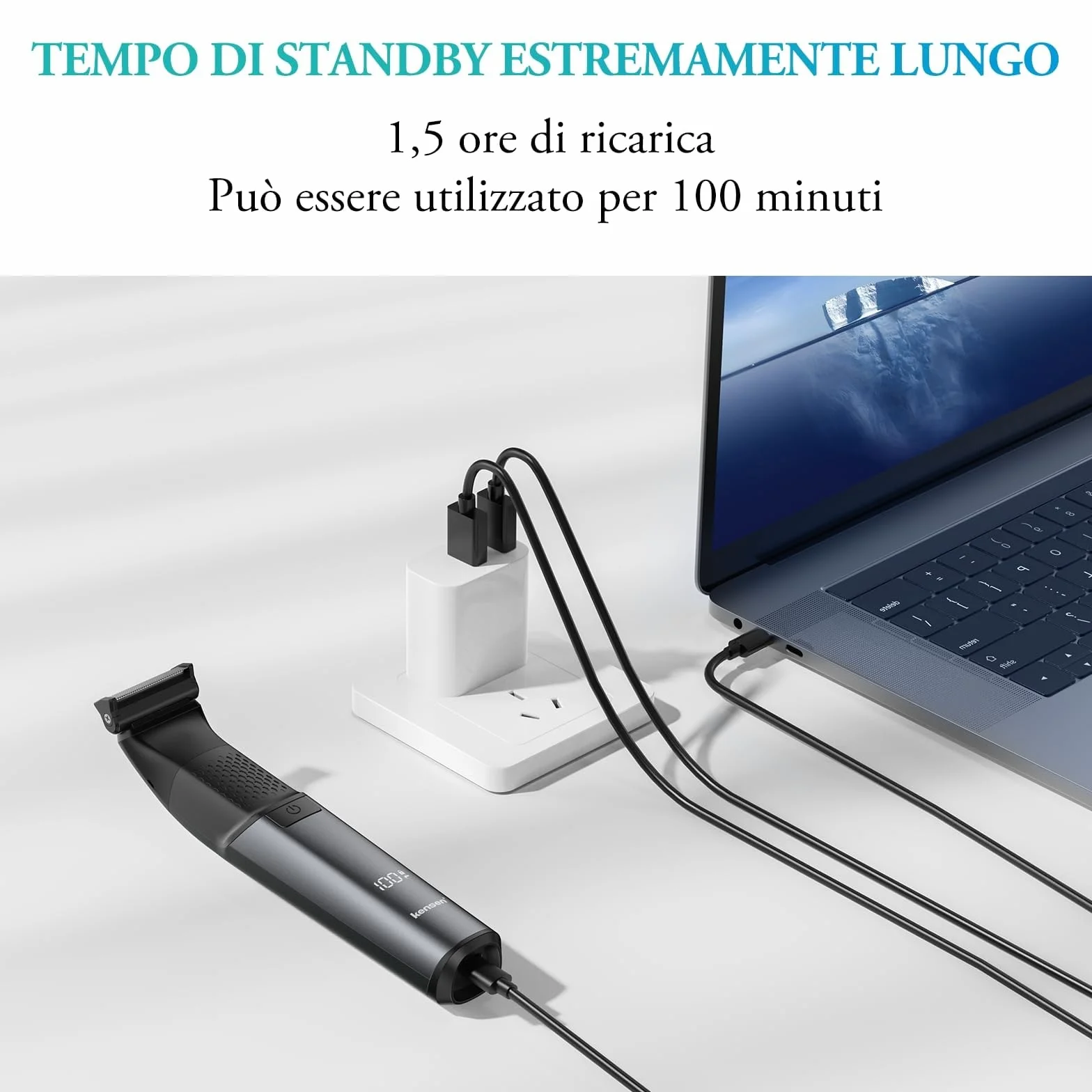 kensen Rasoio Elettrico Corpo Uomo Impermeabile 2 In 1 Depilatore Wet&Dry con Pettini Regolabili 1-10mm 100 Minuti Autonomia
