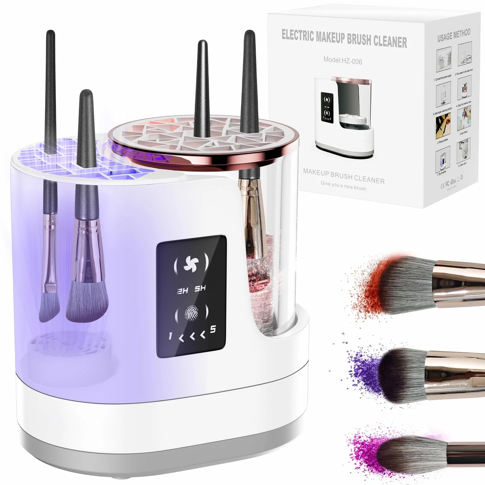 Pulitore elettrico 3 in 1 per pennelli da trucco, automatico, con asciugacapelli, USB, portatile, per pulizia profonda di tutte le dimensioni, pennello per fard, spugne