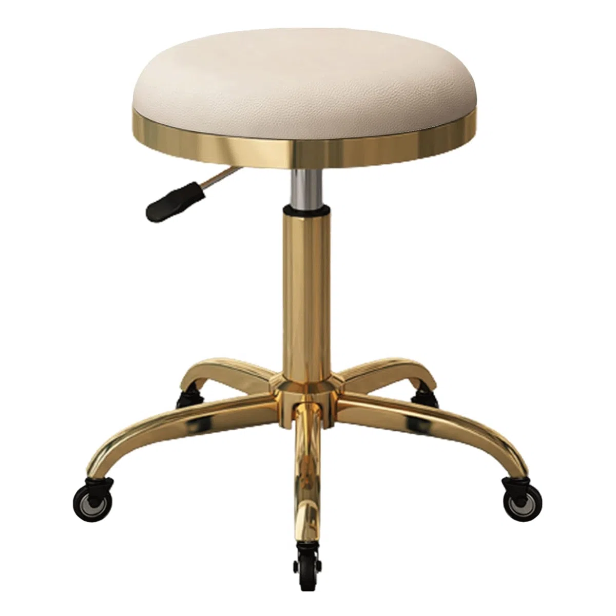 Sgabello da Salone Rotondo rotolante Sgabello da Bar Girevole Piccolo bancone Sedia per Trucco Bellezza Regolazione Altezza 45-56 cm e Metallo Titanio Oro 5 Artigli con Ruote