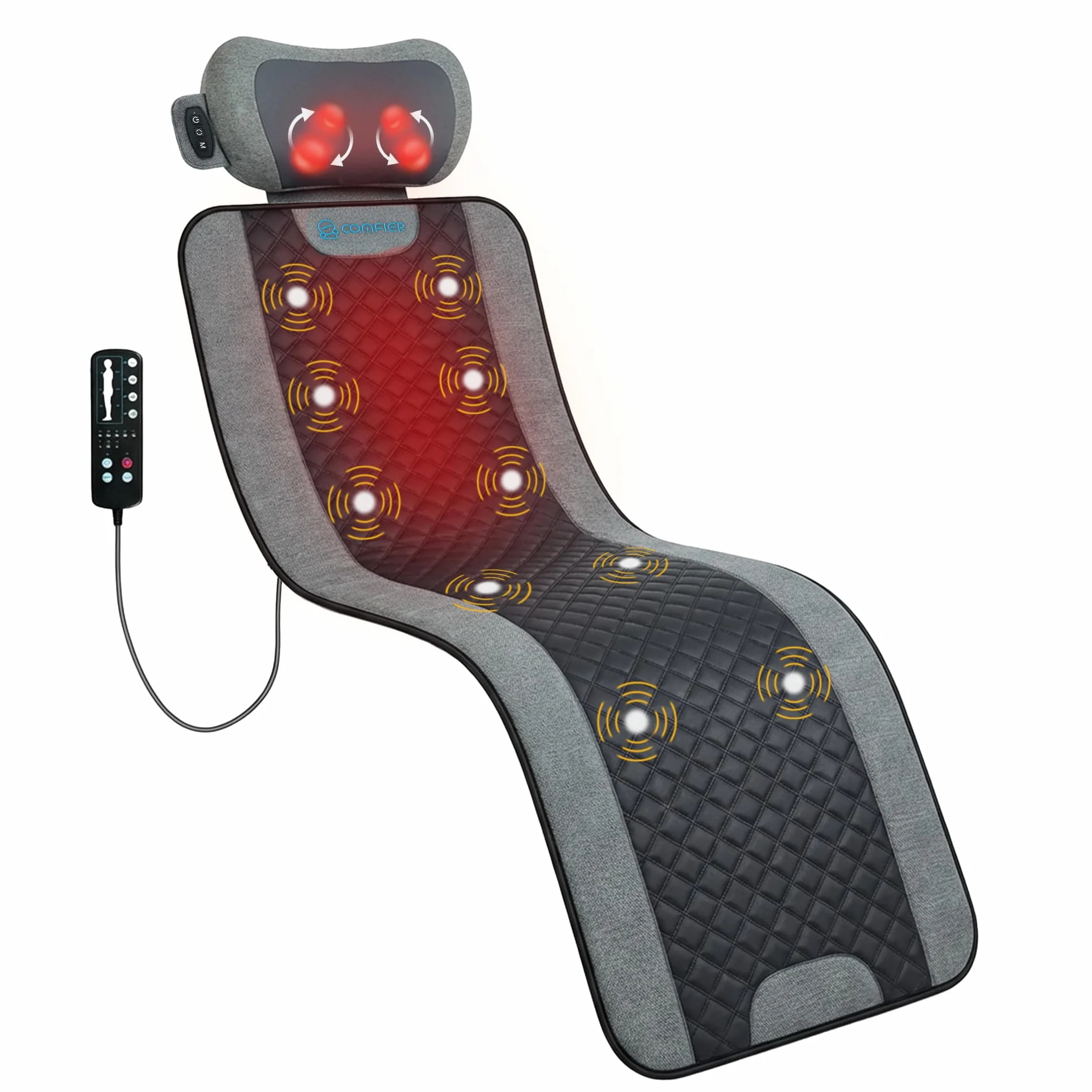 COMFIER Materasso Massaggiante Per Tutto Il Corpo Con Funzione Riscaldante, Cuscino Materassino Massaggiante Con 10 Motori E Funzione Shiatsu Per Collo, Schiena, Gambe, 160 X 56 Cm, Regalo