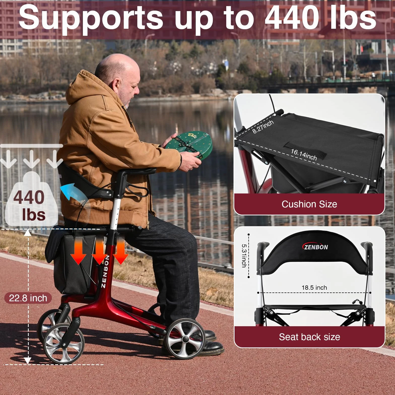 Deambulatore Carbonio Ultralight 5,5 kg: Rollator 4 Ruote Pieghevole e Leggero con Sedile Deambulatore in carbonio per Anziani - Rollator Pieghevoli Leggeri per Viaggi nel Bagagliaio e in Aereo