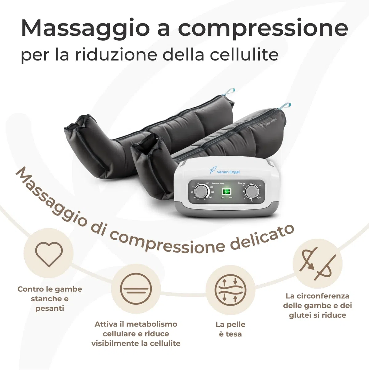 Apparecchio per massaggio a impulsi VEIN ANGEL :: massaggio a scorrimento con 4 camere d'aria :: Facile da maneggiare e con servizio di assistenza da 10 e lode
