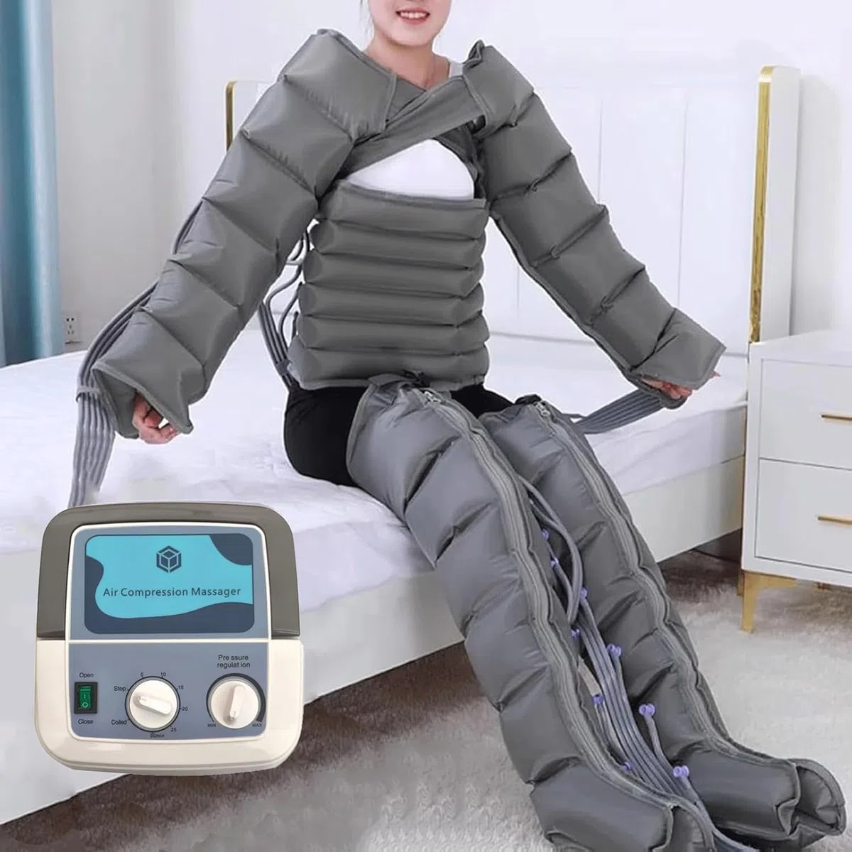 Massaggiatore per gambe per lipedema Macchina a compressione per gambe Massaggiatore per drenaggio linfatico Stivali a compressione per gambe per circolazione Massaggiatore per piedi e gambe