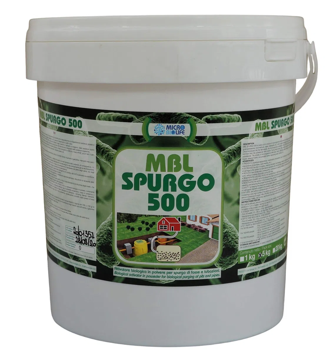MBL SPURGO 500 – kg. 5 Attivatore biologico in polvere per lo spurgo di fosse e tubazioni, contiene un misurino per il corretto dosaggio - (500 milioni di microrganismi per grammo)