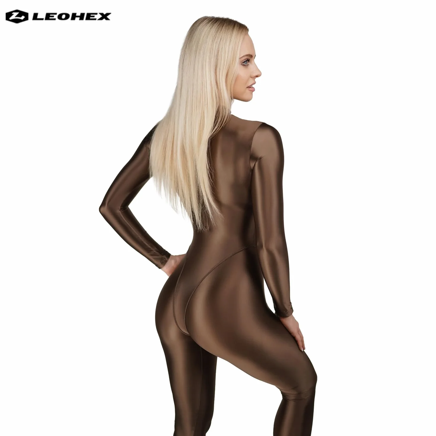 LEOHEX Tuta da donna lucida Zentai Tessuto elastico spandex