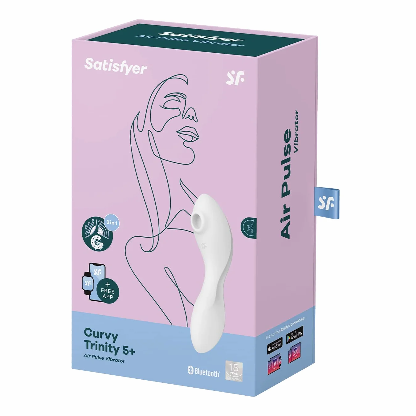 Satisfyer Curvy Trinity 5 Connect App 16,5 cm 3 motori, utilizzabile da entrambi i lati (bianco)