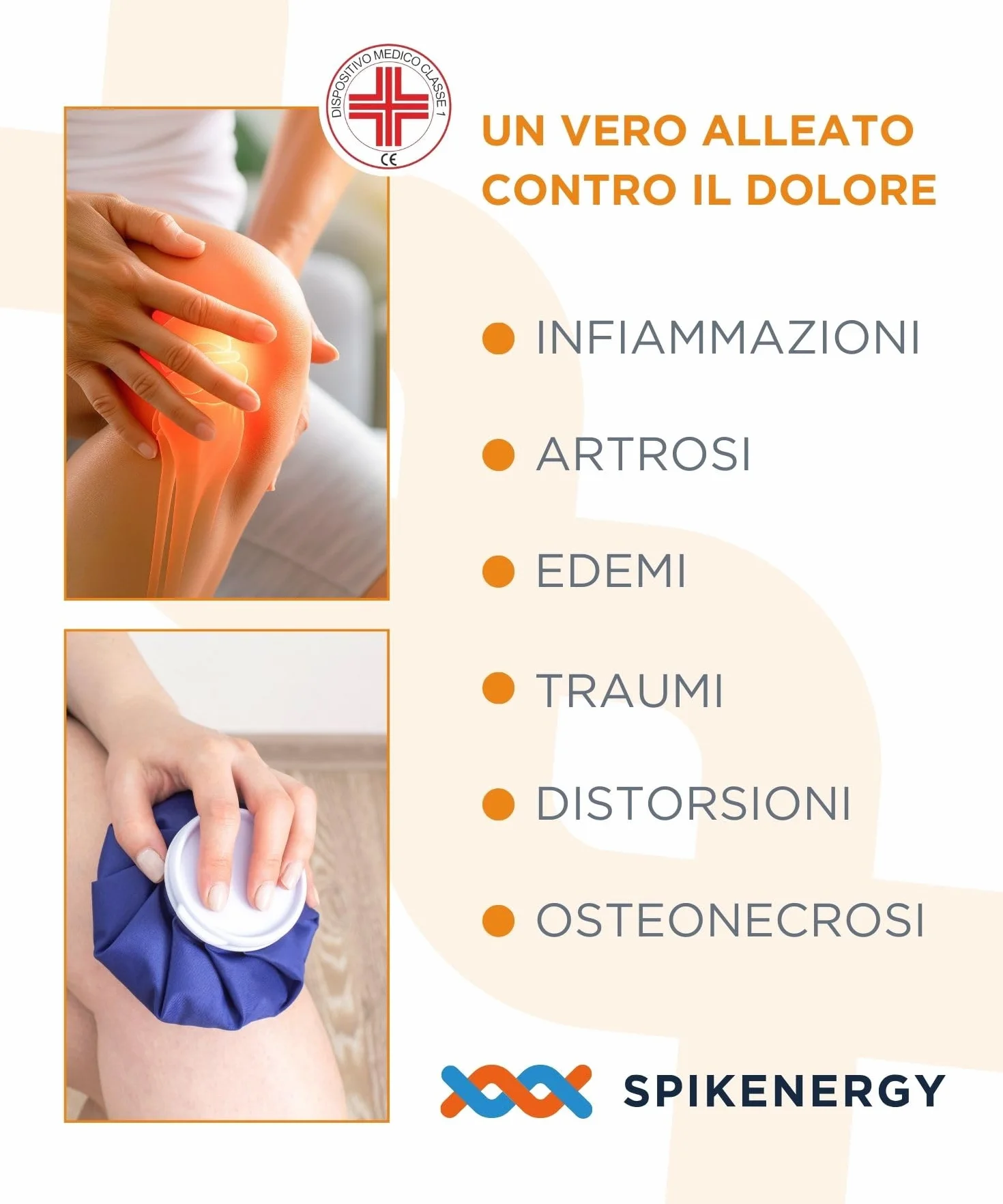 Spikenergy Ginocchiera Ortopedica Elettro Magnetoterapia - Dispositivo Medico Detraibile, Fascia Ginocchio Elastica - Made in Italy