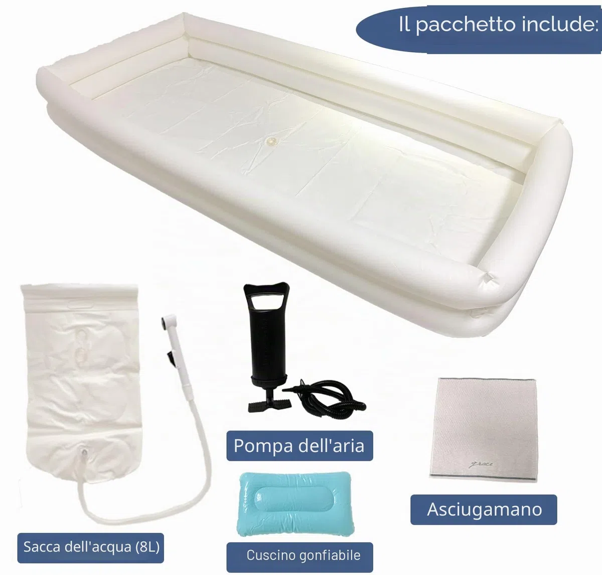 HWIN Kit doccia gonfiabile vasca da bagno, sistema doccia per adulti per lavabo per bagno, con sistema di assistenza per anziani disabili costretti a letto con pompa ad aria 345677