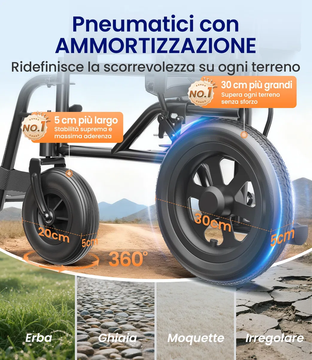 VOCIC Sedia a rotelle U11, pieghevole, leggera, 13 kg, sedia a rotelle per l'appartamento, pieghevole fino a 136 kg, seduta 46 cm, due freni, 30 cm, cuscino in rete 3D, sedie a rotelle strette