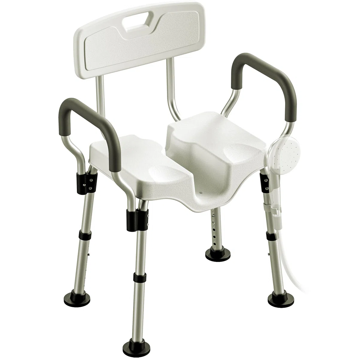 Sedia da Doccia LITTNEO Regolabile con Schienale/Braccioli Sedile da Doccia Resistente, Sagomato, Sedile Antiscivolo a Forma di U per Anziani, Disabili, Donne Incinte