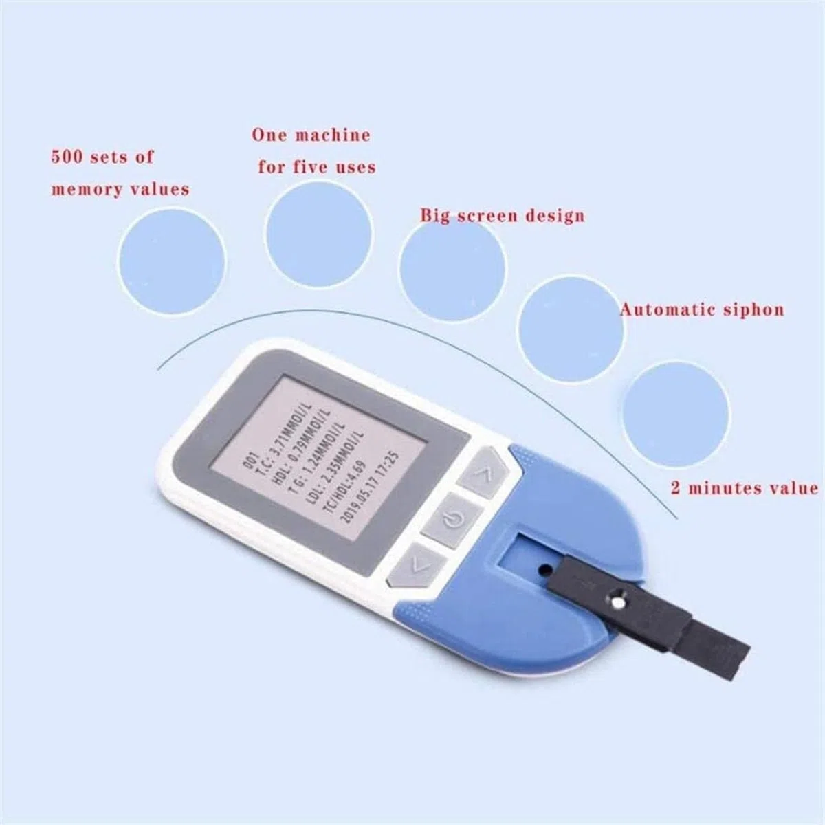 BLUEZY 4 in 1 Tester di Colesterolo Multifunzionale con 25 Strisce, Misuratore Colesterolo, Misuratore Colesterolo E Trigliceridi per La Misurazione del Colesterolo Totale, LDL, HDL A