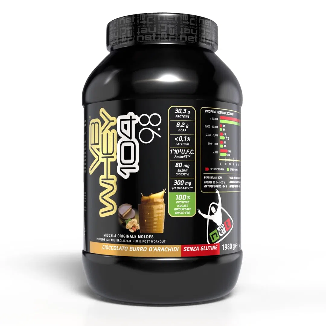 Net Integratori VB WHEY 104 9.8 Optipep - 1980g Cioccolato Burro d'Arachidi - Proteine Isolate Idrolizzate per via Enzimatica Con EAA e BCAA - Sintesi Proteica Crescita e Mantenimento Muscolare