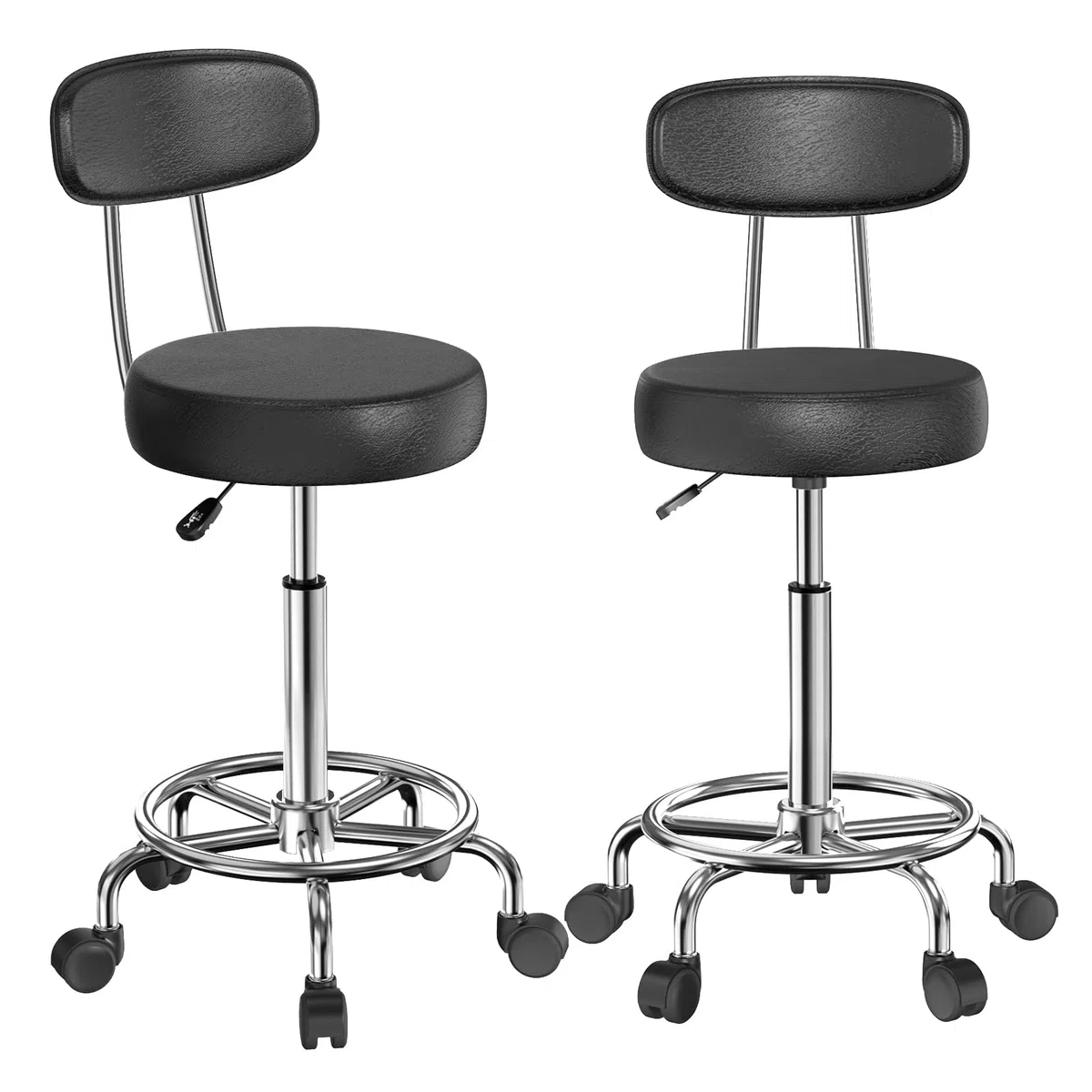 Set di 2 Sgabello da ufficio, sgabello girevole a 360°, con 5 Rotelle e Schienale, schienale altezza regolabile 73-89 cm, per salone di massaggio, ufficio, clinica,Nero