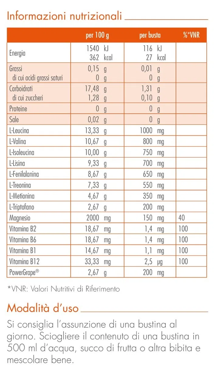 GUNA Gunaminoformula Sport 42 Bustine da 7,5g - Integratore Alimentare a Base di Aminoacidi Essenziali, Magnesio e Vitamine del Gruppo B, con Powergrape