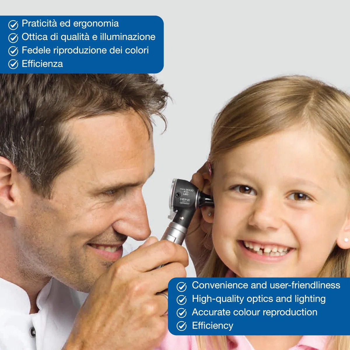 HEINE - Mini otoscopio 3000 LED 2,5 V DIRECT con speculum riutilizzabili, set con astuccio e speculum riutilizzabili, nero