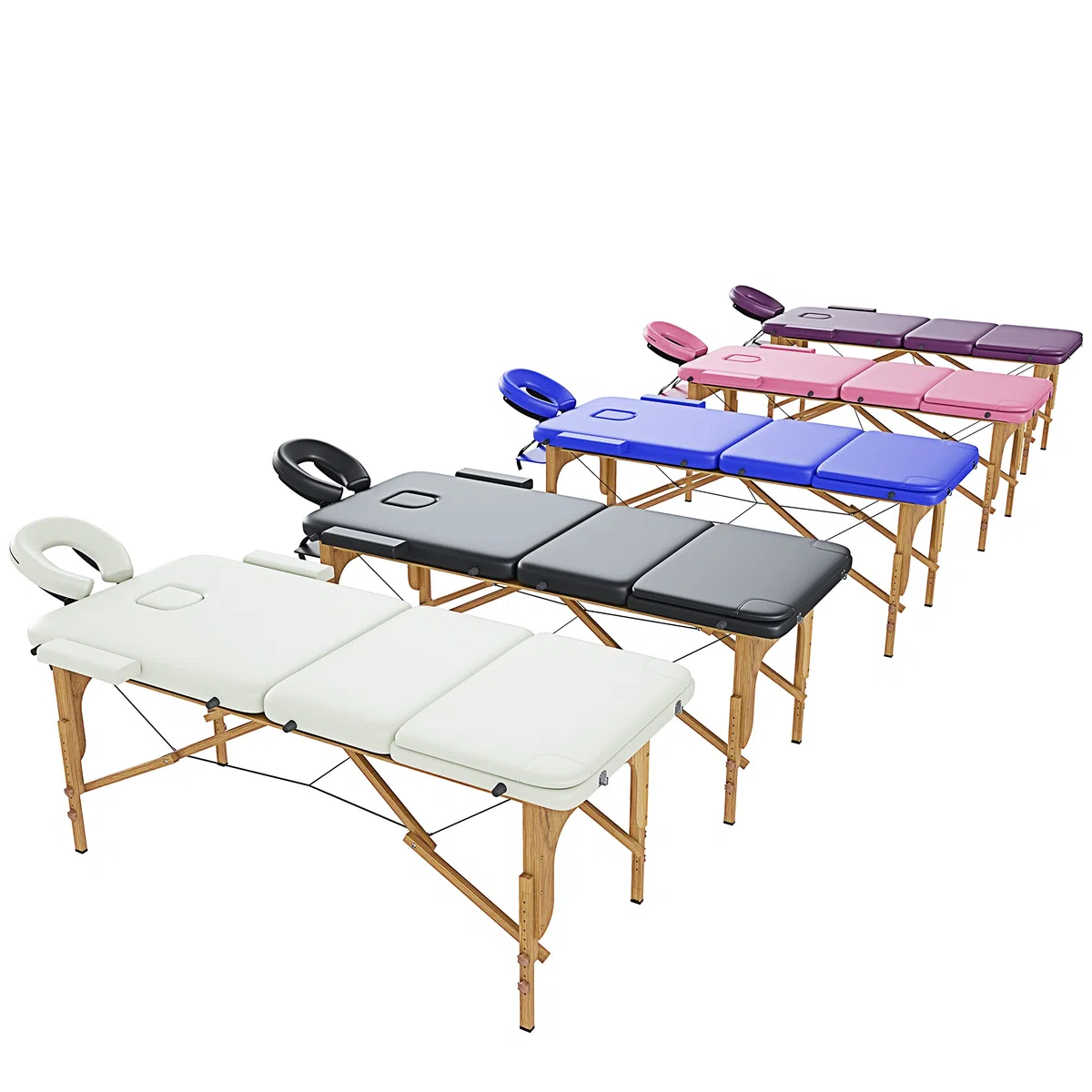 Lettino da Massaggio 3 Zone In Legno Pannello Reiki Angoli Arrotondati Rinforzati Pieghevole Portatile Fisioterapia Estetica Altezza Regolabile Poggiatesta Braccioli Staccabili 210 x 78 cm (Panna)