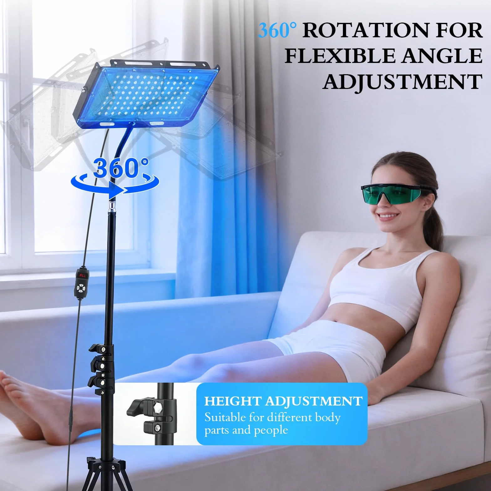 Lampada abbronzante 30W 3 modalità 5 livelli luminosità viso corpo timer regolazione altezza