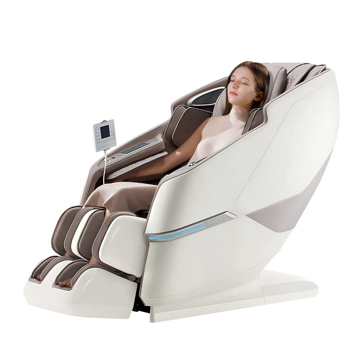 ROTAI Poltrona Massaggiante Intelligente con Doppio Motore e Tecnologia 4D, Funzione Zero Gravity, Massaggio Completo Shiatsu, Bluetooth, Funzione Termica e Ruote per Piedi (Grigio)