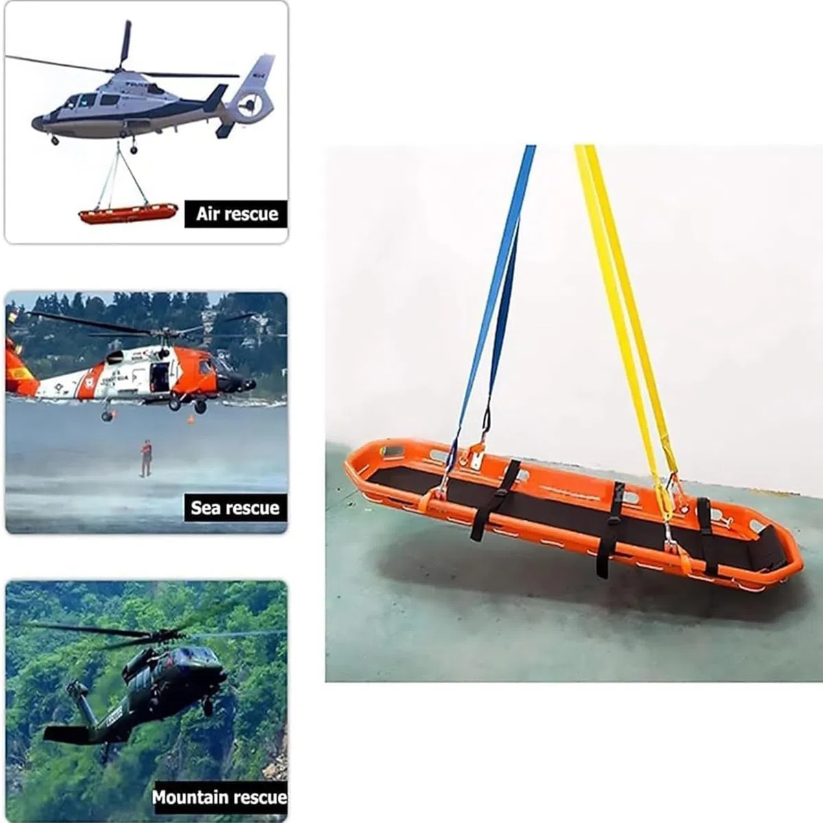 Barella Rescue Basket, Cesto in Acciaio Inox per barella di Emergenza, con Cinghie di Sollevamento e Imbracatura di Sollevamento, per Elicottero e Soccorso