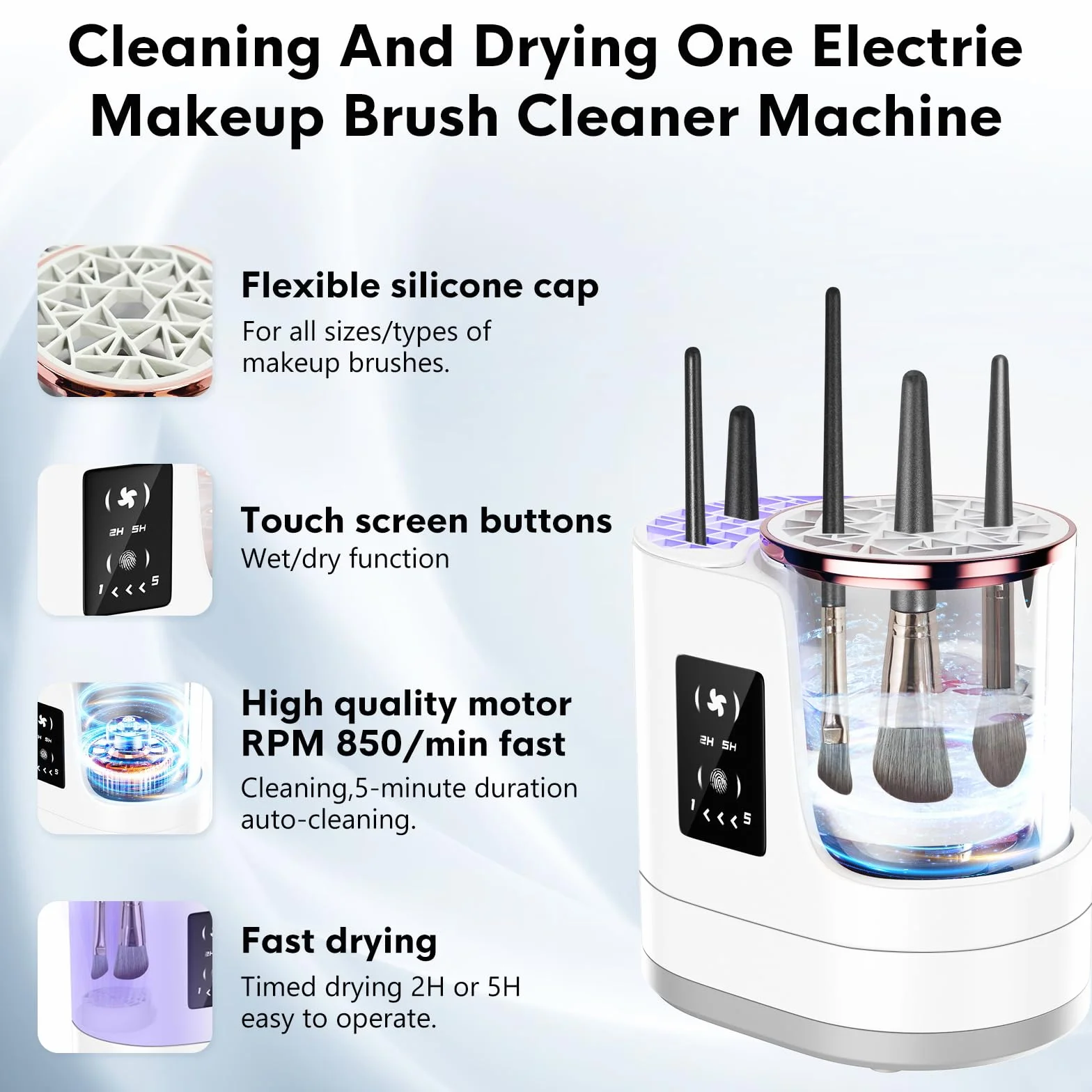 Pulitore elettrico 3 in 1 per pennelli da trucco, automatico, con asciugacapelli, USB, portatile, per pulizia profonda di tutte le dimensioni, pennello per fard, spugne