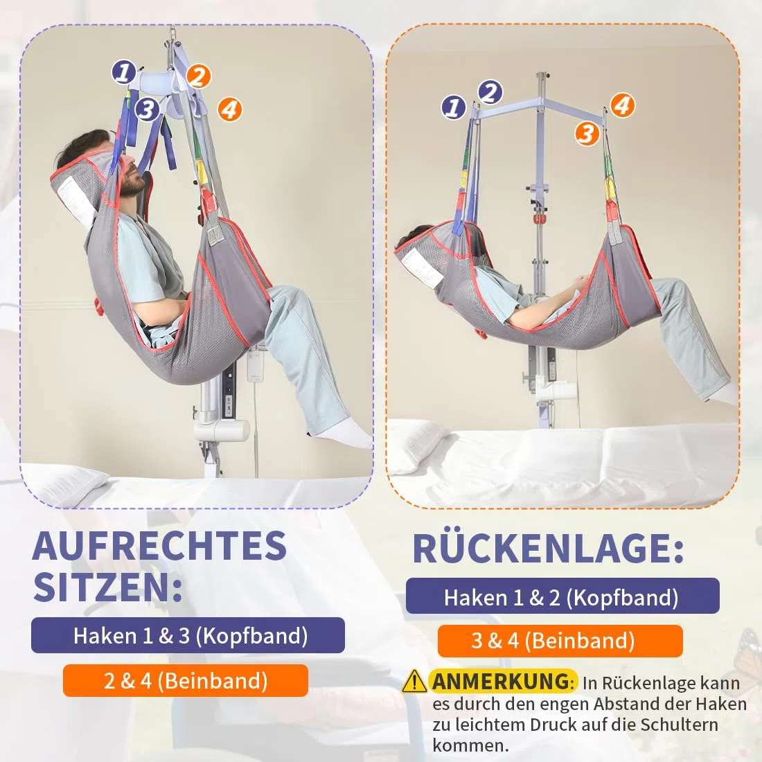 EZ Assistive Sling universale per pazienti a tutto il corpo, Lift Medical Sling for Bed Positioning, Transfer for Elderly, Disabled, Bedridden, 500LBS Weight Capacity (Lilla Grigio-Piccolo)