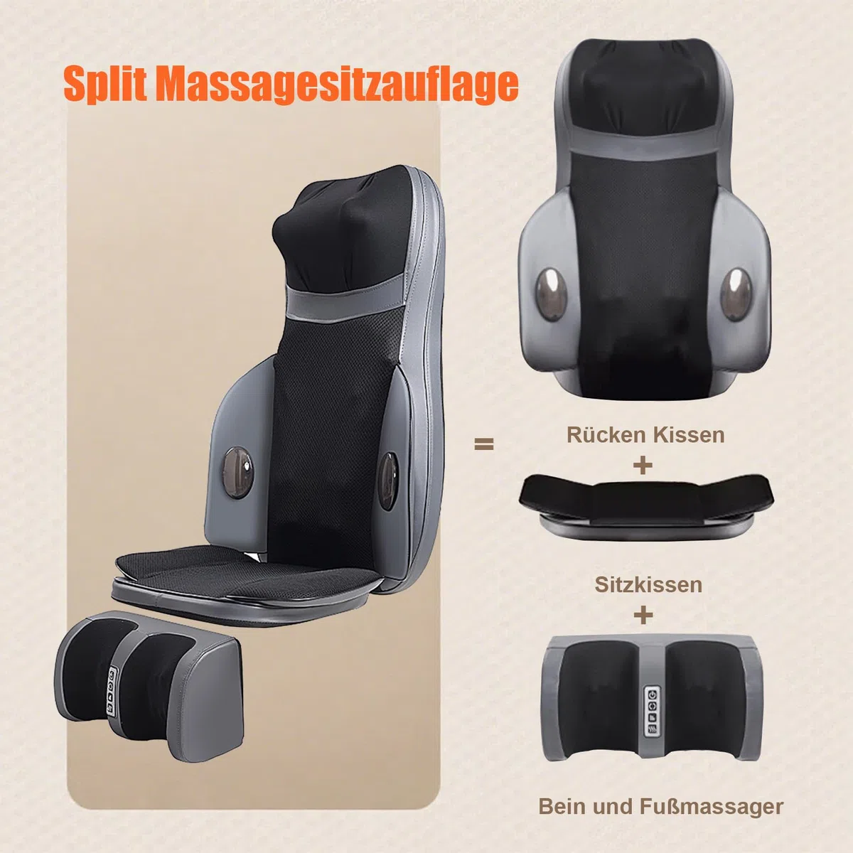 Shiatsu massaggiatore di schiena con calore, cuscino sedia massaggio pasticceria 3D, cuscino sedia massaggio pasticceria tessuto profondo per il corpo e il collo (Nero)