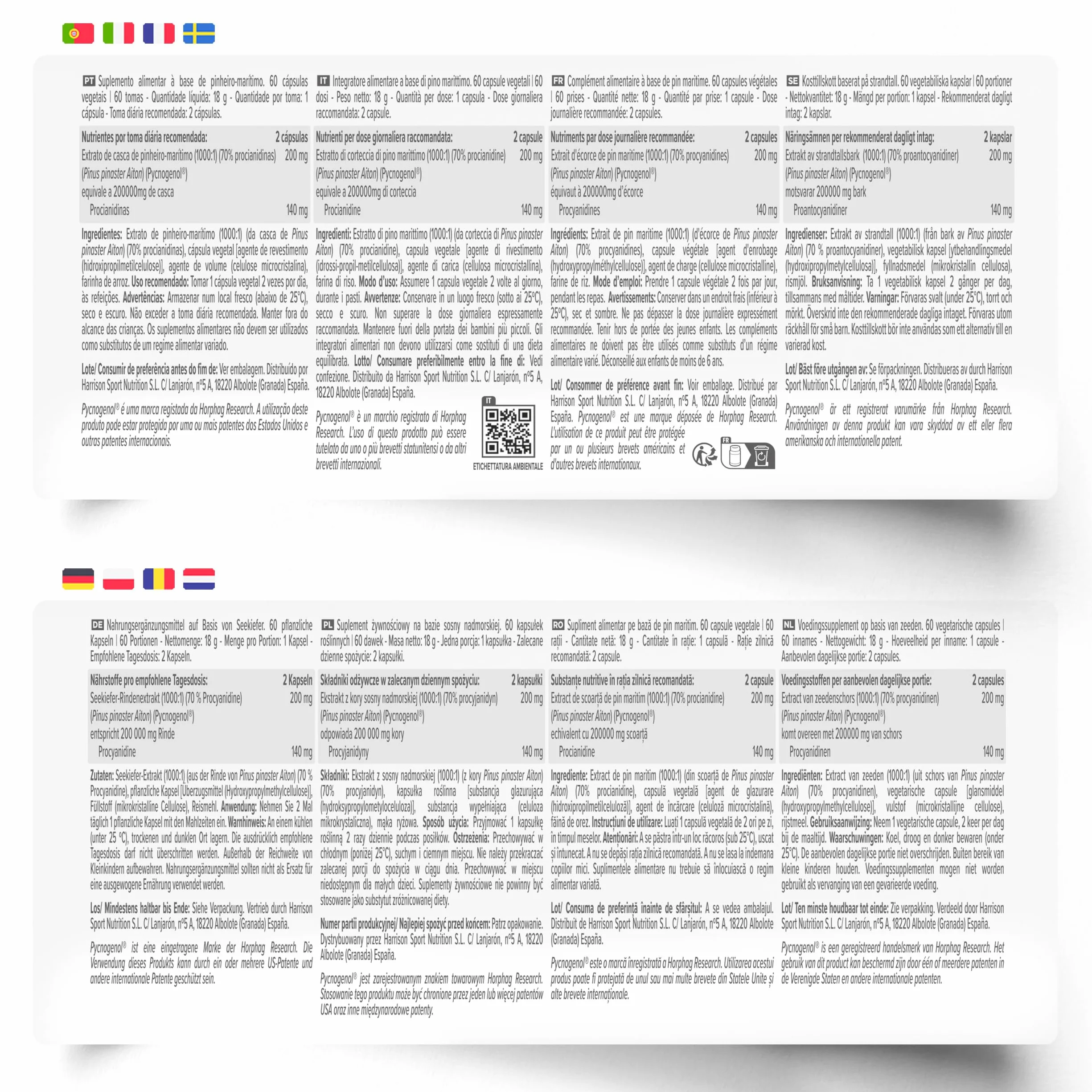 HSN Pycnogenol® 100mg 60 Capsule Vegetali Estratto di Corteccia di Pino Marittimo Francese Standardizzato 70% Proantocianidine Non-OGM Vegano