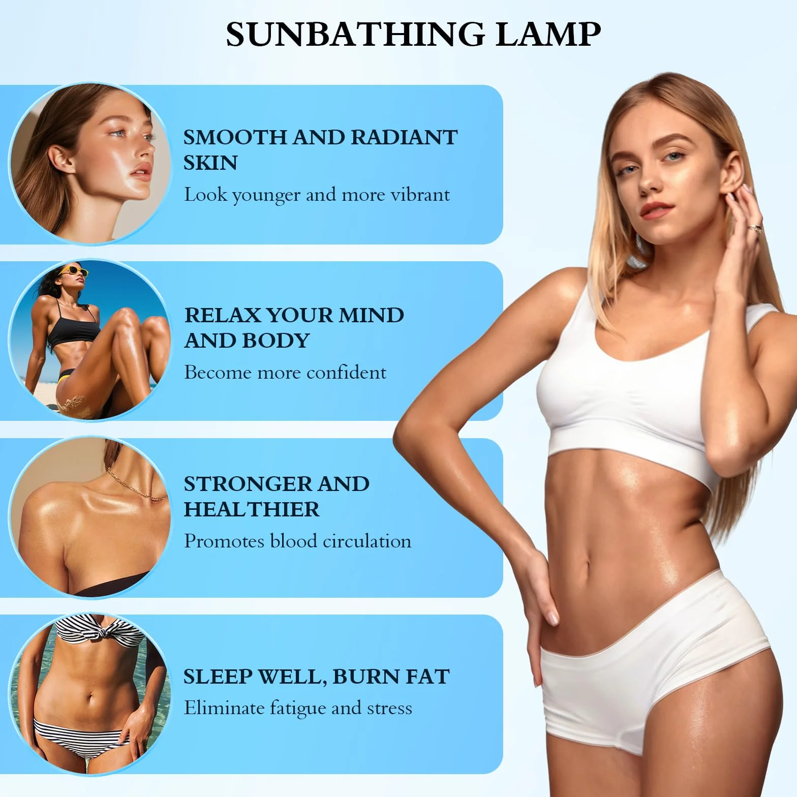 Lampada abbronzante 30W 3 modalità 5 livelli luminosità viso corpo timer regolazione altezza