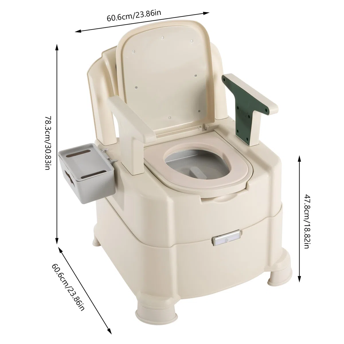 WC portatile per adulti, con Sensory Light, fino a 200 kg, con braccioli, schienale, WC da campeggio, per malati, anziani, disabili e donne incinte (verde + bianco)
