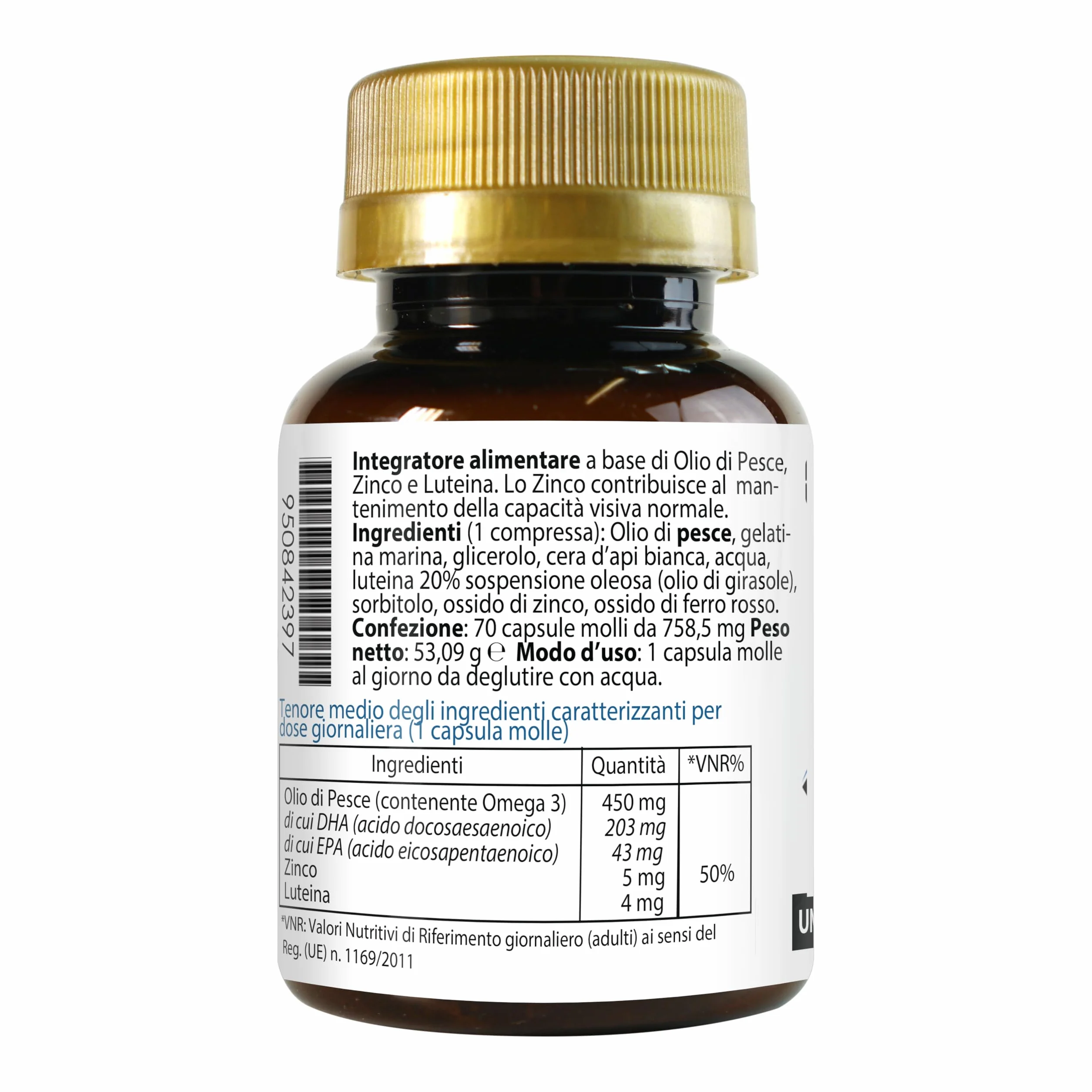 LA BOTTEGA DEGLI INTEGRATORI Integratore per la Visione 280 Softgels Luteina Zinco Olio di Pesce Omega 3 DHA EPA Occhi Vista Capsule Molli