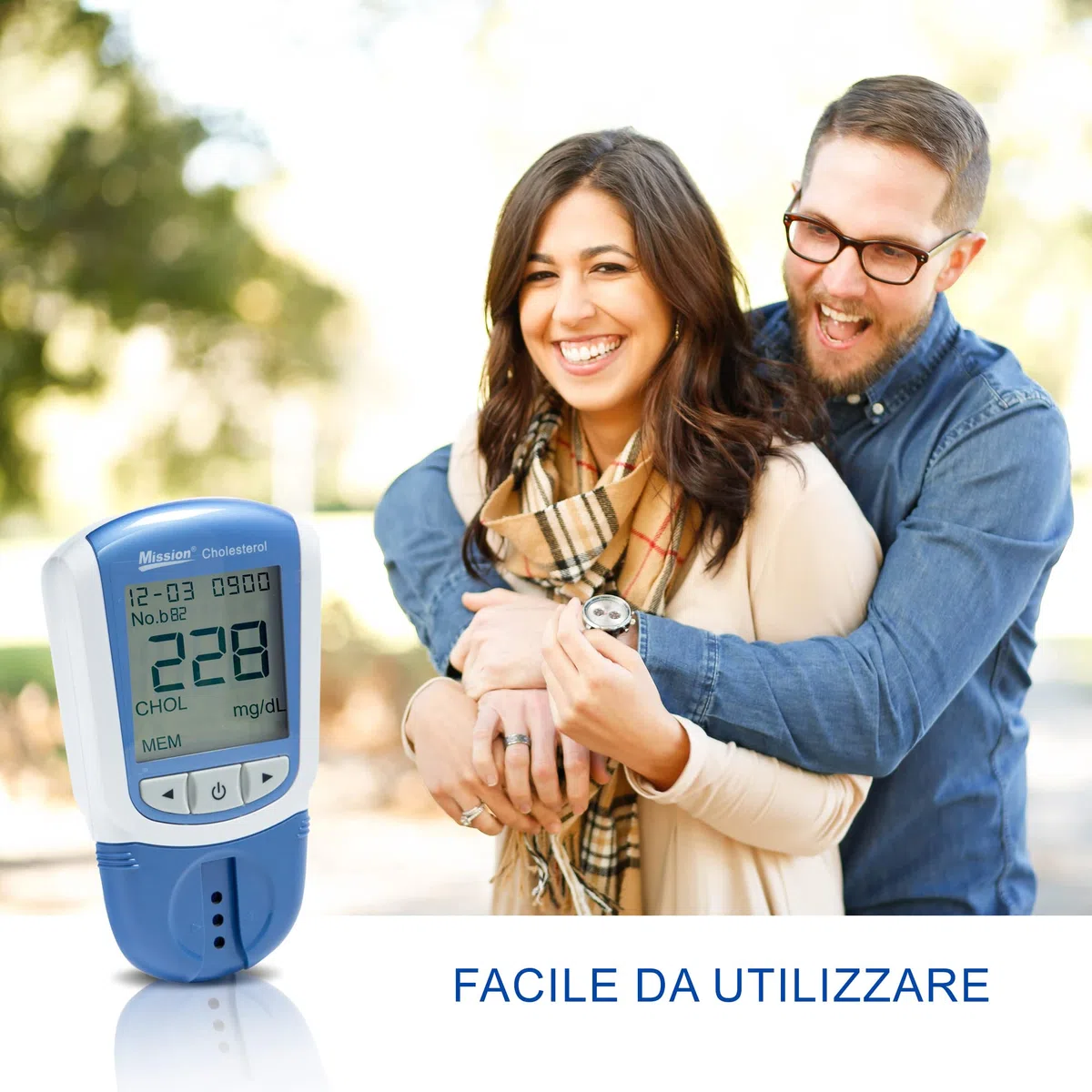 Mission 3 in 1, Misuratore di Trigliceridi, Colesterolo Totale, LDL e HDL, fornito con 5 lancette di sicurezza, 2 dispositivi di controllo, borsa trasportabile e manuale in Inglese e Italiano