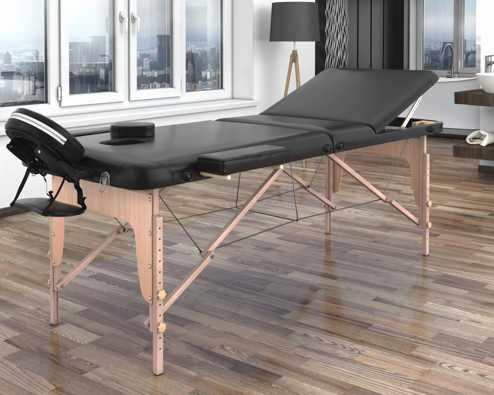 LETTINO MASSAGGIO PROFESSIONALE 3 ZONE XL 180x56 CM - LETTINO ESTETISTA IN LEGNO PIEGHEVOLE