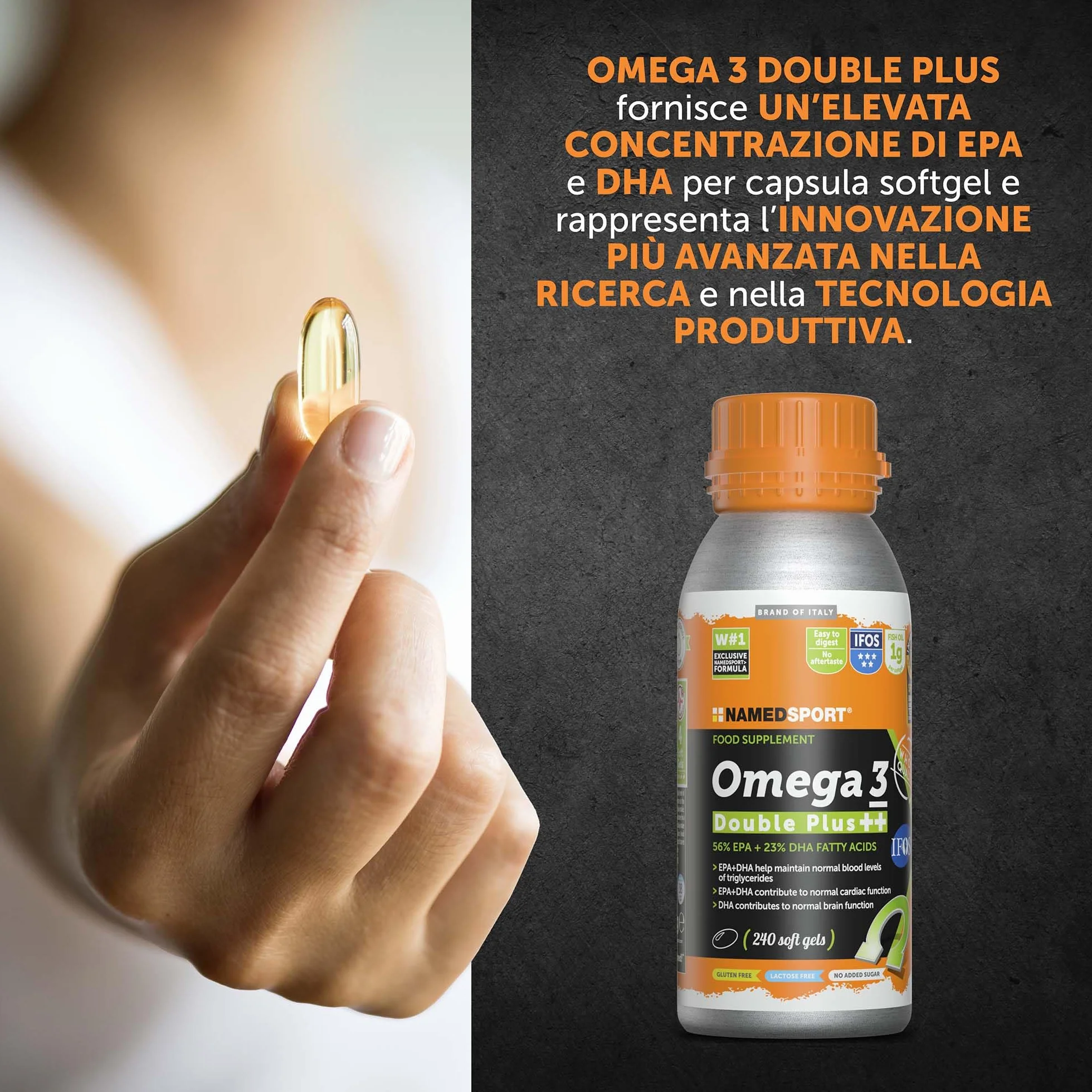 NAMEDSPORT SUPERFOOD Omega 3 Double Plus Integratori Omega 3 Alta Concentrazione EPA+DHA Olio di Pesce Purificato 240 Softgels