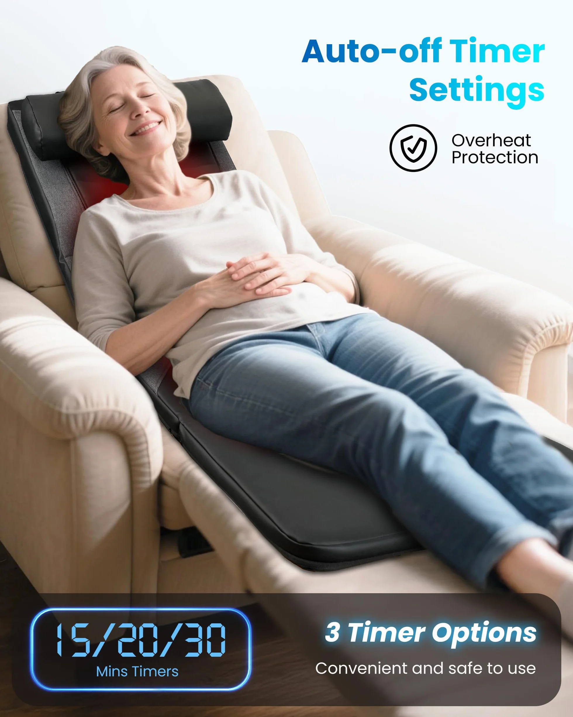 COMFIER Tappetino Massaggiante per Tutto il Corpo con Funzione Riscaldante, Massaggio Shiatsu e 8 Motori a Vibrazione, Materassino Massaggiante Elettrico per Collo e Schiena, per un Relax Profondo
