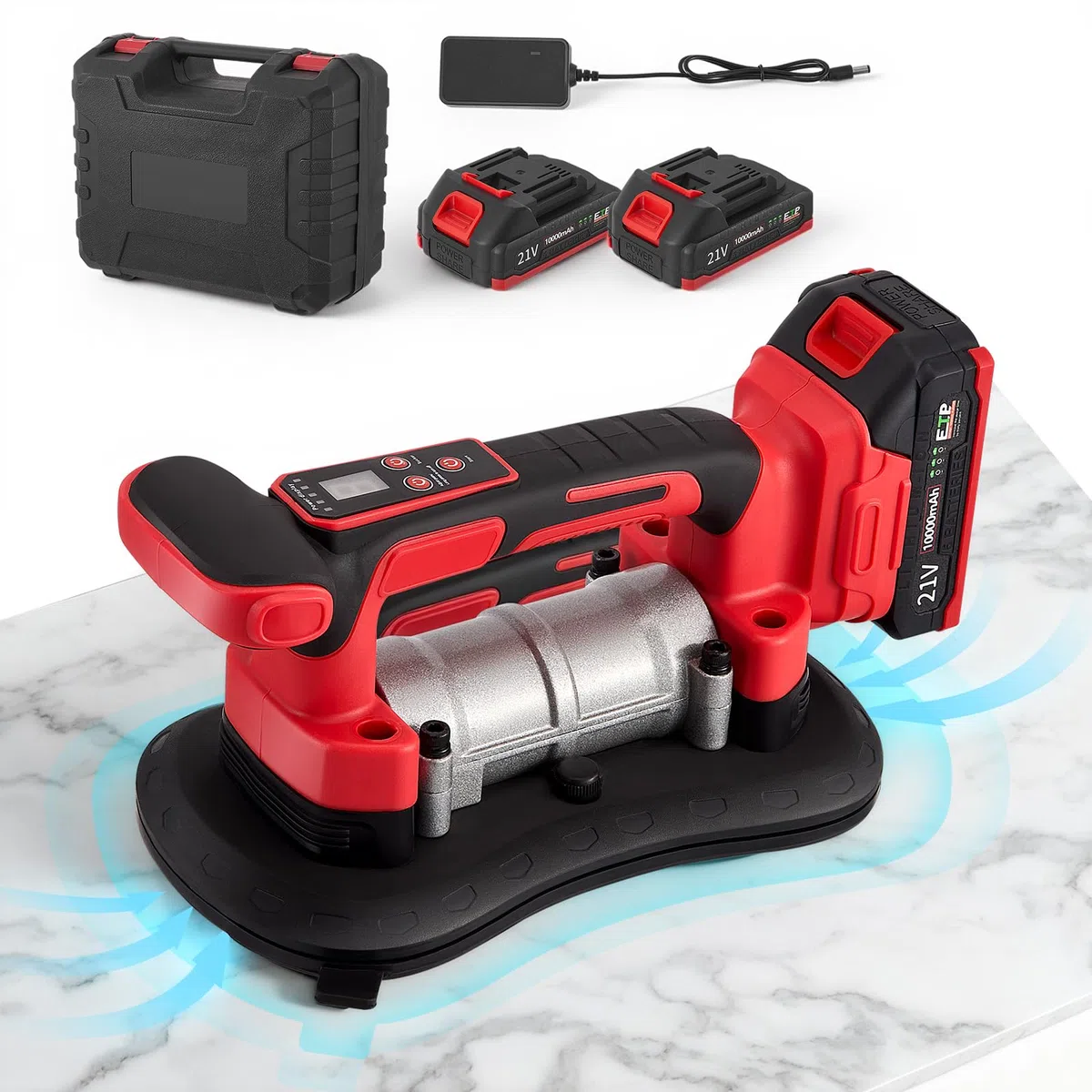 Vibratore e ventosa per piastrelle 2 in 1 senza fili, con ventosa da 28 x 15 cm Regolazione a nove velocità Capacità di carico di 200kg Supporto affidabile per tutti i tipi di lavori di piastrellatura