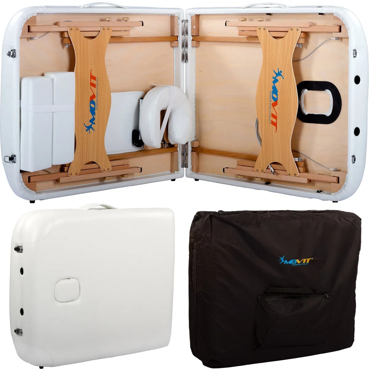 MOVIT Deluxe Lettino da massaggio incl. borsa, larghezza XXL 80 cm, imbottitura 8 cm, struttura in legno massiccio, colore a scelta, testato per sostanze nocive, bianco