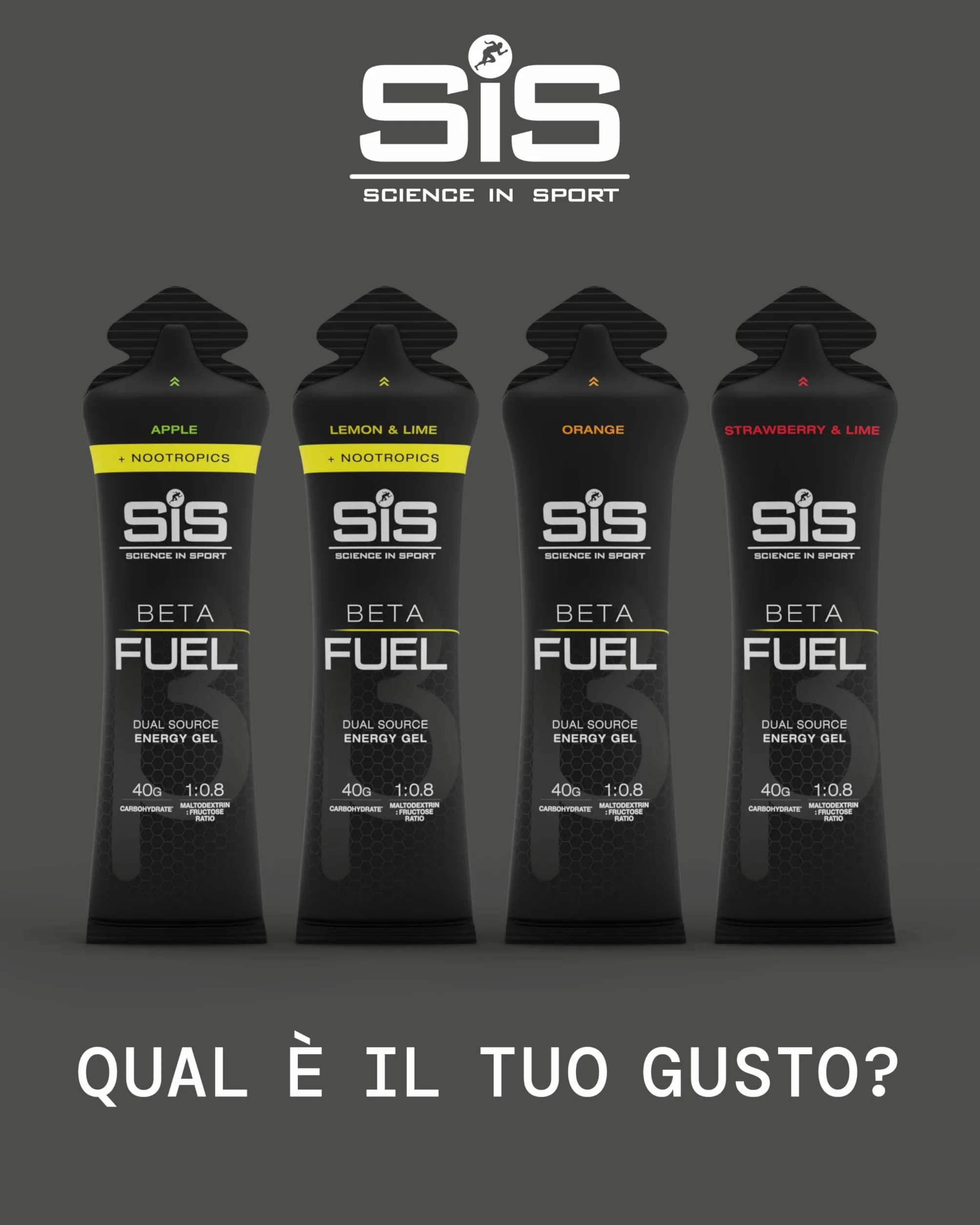 Science in Sport Beta Fuel Gel Dual Source Gel energetico Bevanda Sportiva Arancia 30 x 60ml 40g carboidrati rapporto 1:0,8