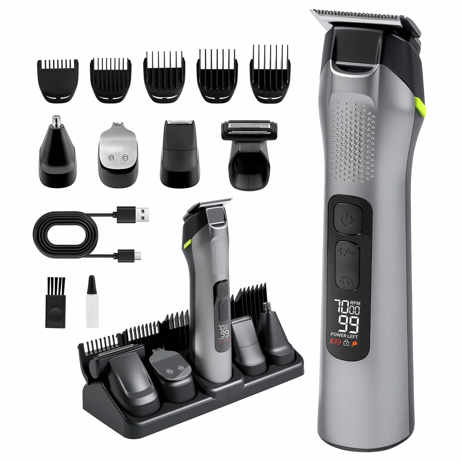Carehabi 5 in 1 Tagliacapelli Uomo Professionale Regolabarba, Impermeabile IPX7 Kit Multigroom