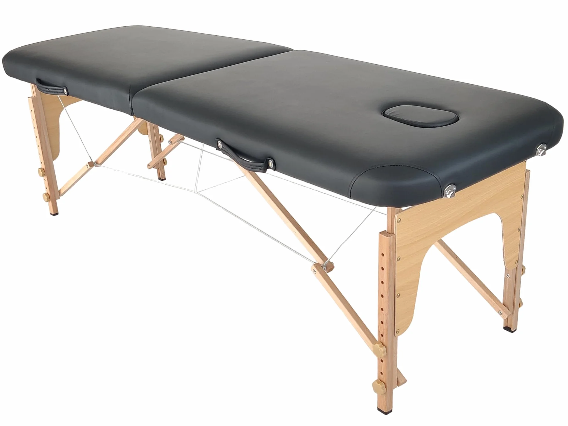 Beltom Lettino da Massaggio 2 Zone in Legno 185x60 cm Portatile 11,6 kg Pannello Reiki Angoli Arrotondati e Rinforzati Nero